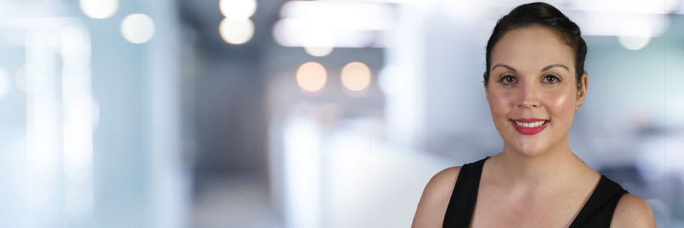 Michelle Muuren, smiling with red lips